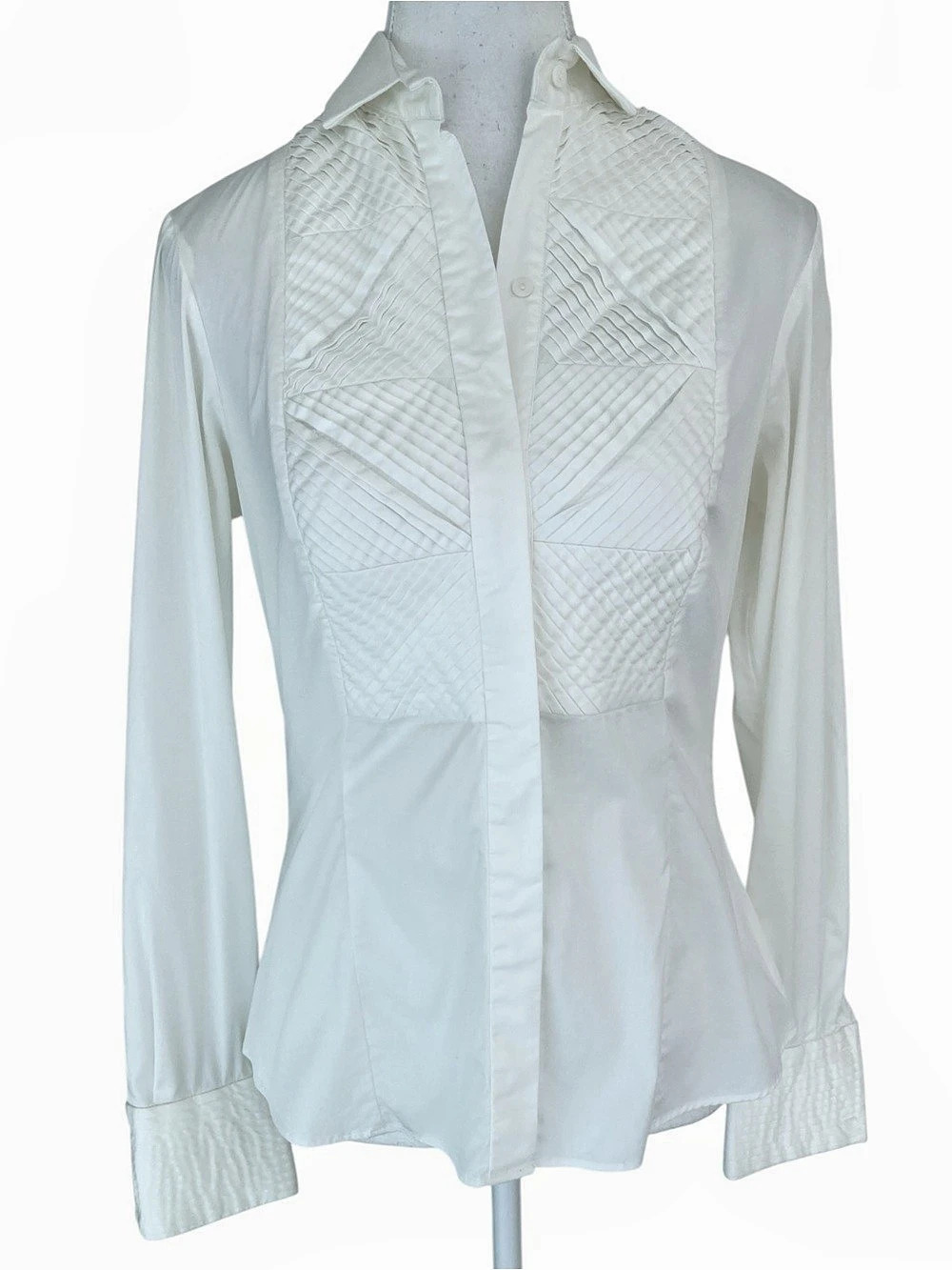 Zara White Button-Front Blouse with Front Pleats Size Small